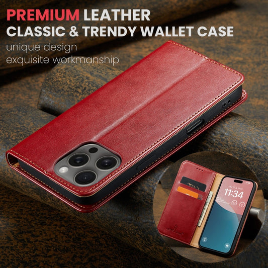 For iPhone 16 Pro Max Fierre Shann PU Genuine Leather Texture Phone Case(Red)