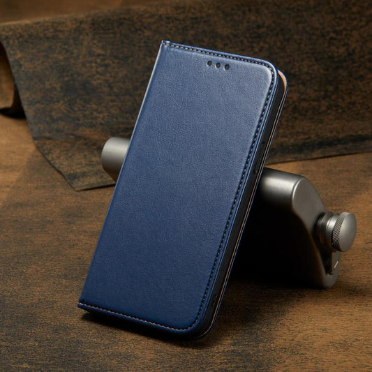 For iPhone 17e / 16e Fierre Shann PU Genuine Leather Texture Phone Case(Blue)
