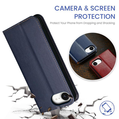 For iPhone 17e / 16e Fierre Shann PU Genuine Leather Texture Phone Case(Blue)