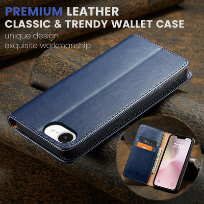 For iPhone 17e / 16e Fierre Shann PU Genuine Leather Texture Phone Case(Blue)