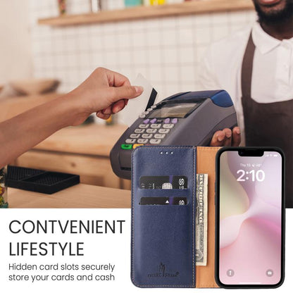 For iPhone 17e / 16e Fierre Shann PU Genuine Leather Texture Phone Case(Blue)