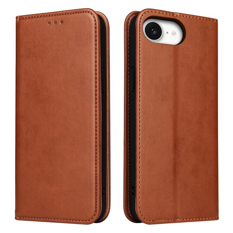 Pour iPhone 17e / 16e Fierre Shann PU Étui de téléphone texturé en cuir véritable (Marron)