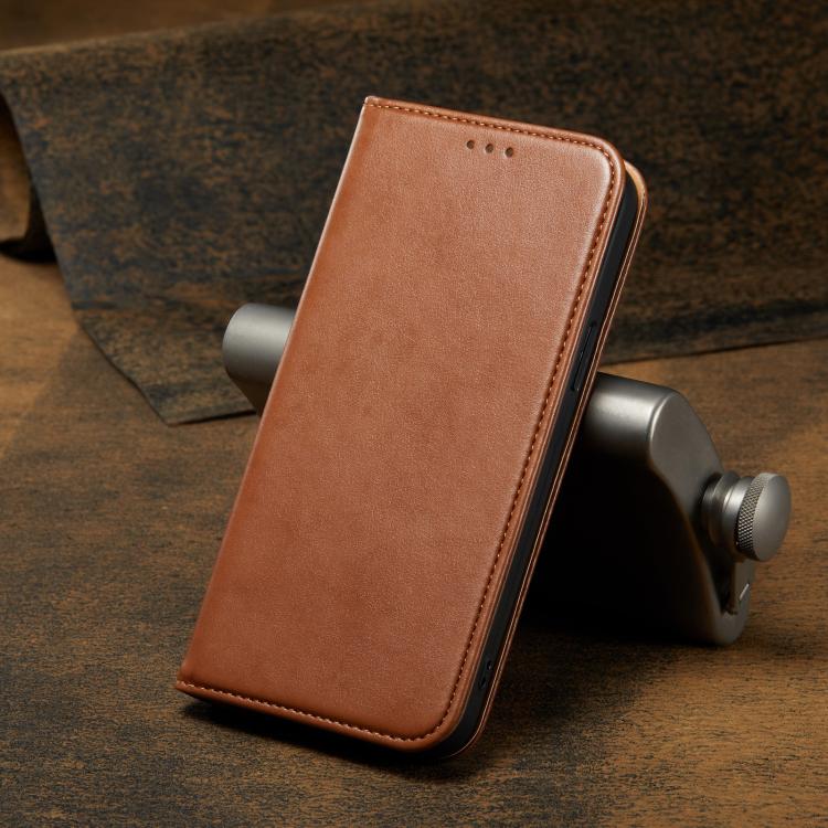 Pour iPhone 17e / 16e Fierre Shann PU Étui de téléphone texturé en cuir véritable (Marron)