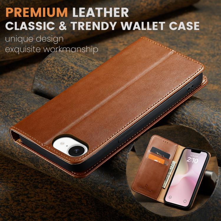 Pour iPhone 17e / 16e Fierre Shann PU Étui de téléphone texturé en cuir véritable (Marron)