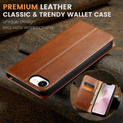 Pour iPhone 17e / 16e Fierre Shann PU Étui de téléphone texturé en cuir véritable (Marron)