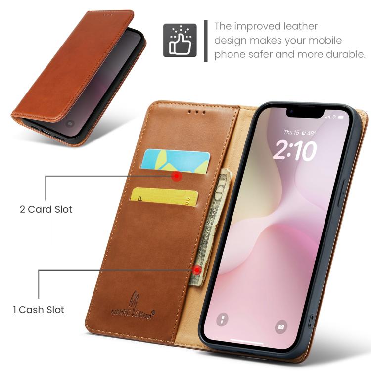Pour iPhone 17e / 16e Fierre Shann PU Étui de téléphone texturé en cuir véritable (Marron)