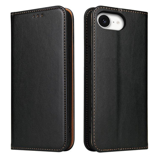 For iPhone 17e / 16e Fierre Shann PU Genuine Leather Texture Phone Case(Black)
