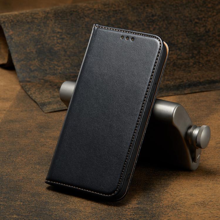 For iPhone 17e / 16e Fierre Shann PU Genuine Leather Texture Phone Case(Black)