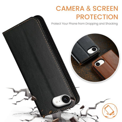 For iPhone 17e / 16e Fierre Shann PU Genuine Leather Texture Phone Case(Black)