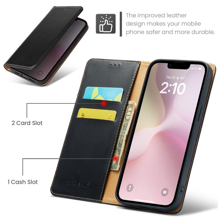 For iPhone 17e / 16e Fierre Shann PU Genuine Leather Texture Phone Case(Black)