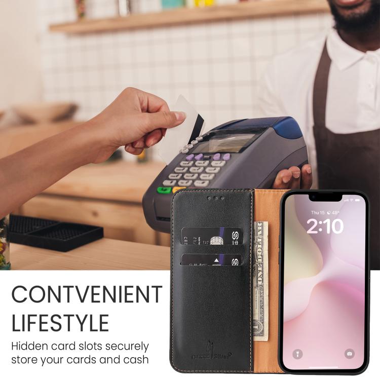For iPhone 17e / 16e Fierre Shann PU Genuine Leather Texture Phone Case(Black)