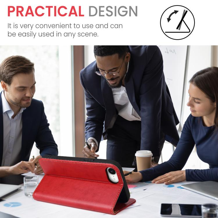 For iPhone 17e / 16e Fierre Shann PU Genuine Leather Texture Phone Case(Red)