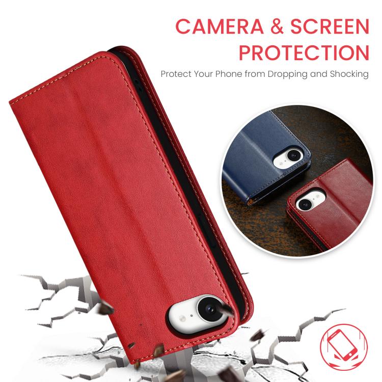For iPhone 17e / 16e Fierre Shann PU Genuine Leather Texture Phone Case(Red)