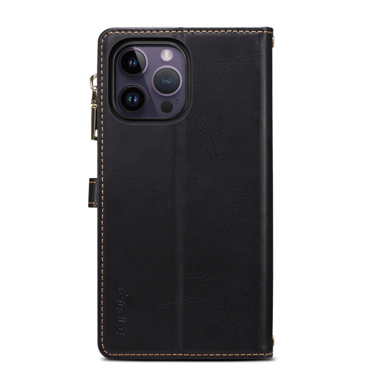 Pour iPhone 16 Pro Max ESEBLE Star Series Lanière Portefeuille Zippé RFID Étui en Cuir (Noir)