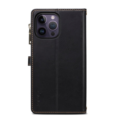 Pour iPhone 16 Pro Max ESEBLE Star Series Lanière Portefeuille Zippé RFID Étui en Cuir (Noir)