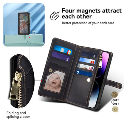 Pour iPhone 16 Pro Max ESEBLE Star Series Lanière Portefeuille Zippé RFID Étui en Cuir (Noir)