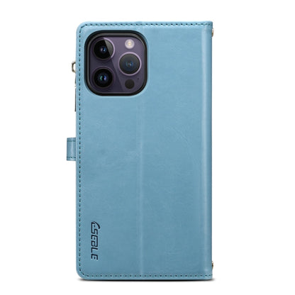 For iPhone 16 Pro ESEBLE Star Series Lanyard Zipper Wallet RFID Leather Case(Blue)