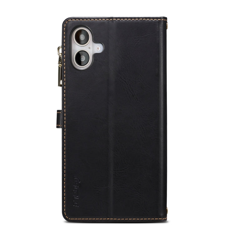 Pour iPhone 16 ESEBLE Star Series Étui en cuir RFID avec fermeture éclair et dragonne (noir)