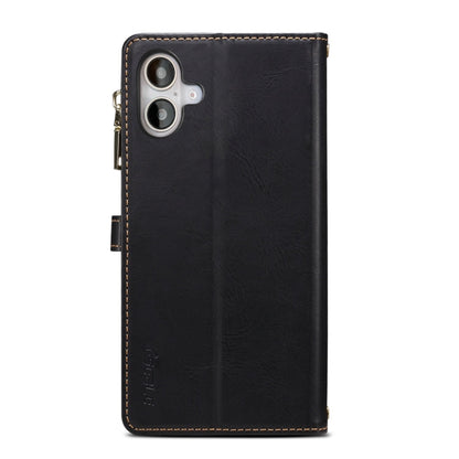 Pour iPhone 16 ESEBLE Star Series Étui en cuir RFID avec fermeture éclair et dragonne (noir)