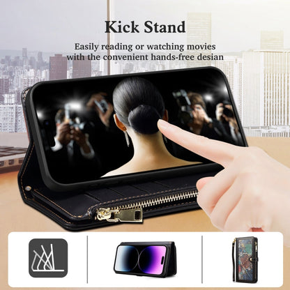 Pour iPhone 16 ESEBLE Star Series Étui en cuir RFID avec fermeture éclair et dragonne (noir)