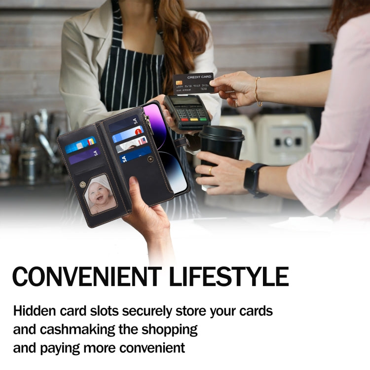 Pour iPhone 16 ESEBLE Star Series Étui en cuir RFID avec fermeture éclair et dragonne (noir)