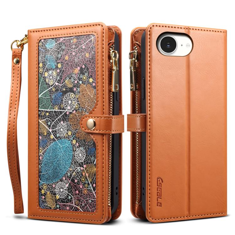 For iPhone 17e / 16e ESEBLE Star Series Lanyard Zipper Wallet RFID Leather Case(Brown)
