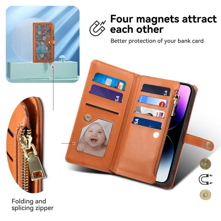 For iPhone 17e / 16e ESEBLE Star Series Lanyard Zipper Wallet RFID Leather Case(Brown)