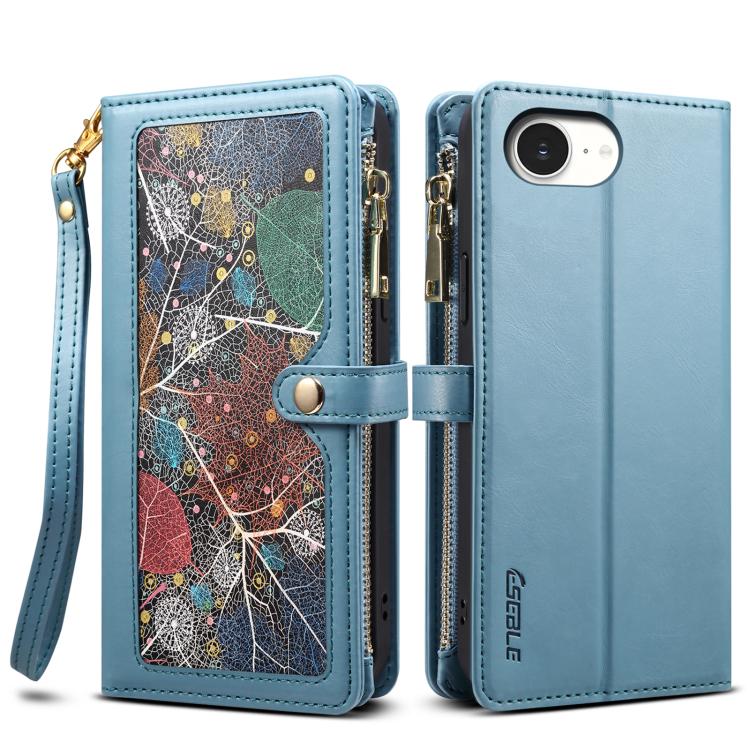 For iPhone 17e / 16e ESEBLE Star Series Lanyard Zipper Wallet RFID Leather Case(Blue)