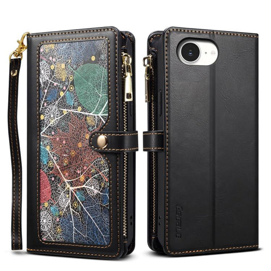 For iPhone 17e / 16e ESEBLE Star Series Lanyard Zipper Wallet RFID Leather Case(Black)