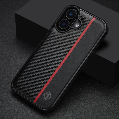 For iPhone 16 Plus LC.IMEEKE 3 in 1 Carbon Fiber Texture Shockproof Phone Case(Black)