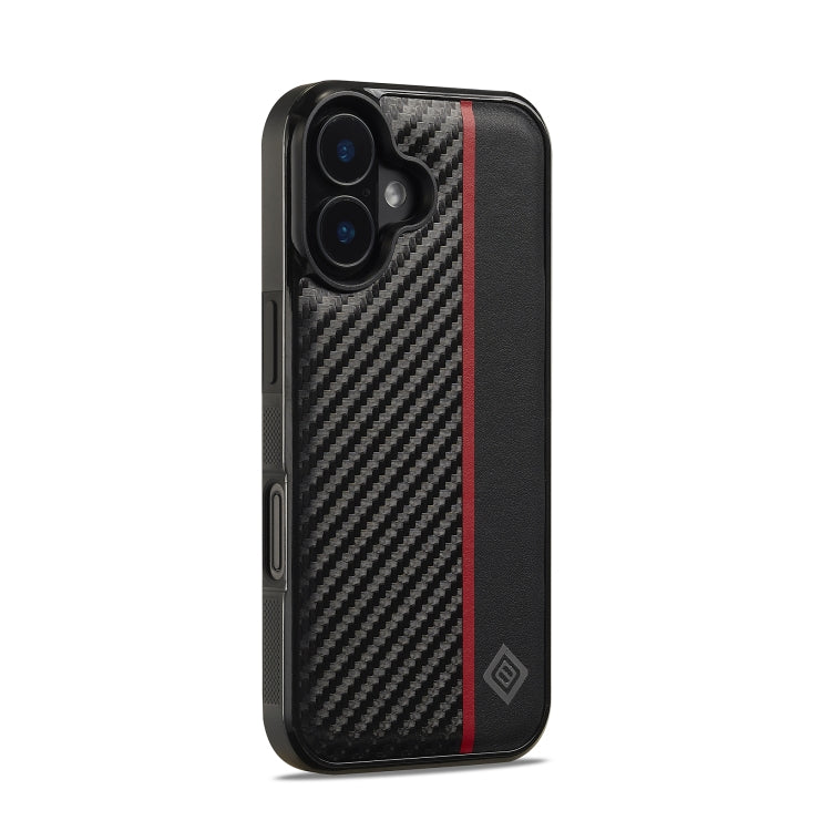 For iPhone 16 LC.IMEEKE 3 in 1 Carbon Fiber Texture Shockproof Phone Case(Black)