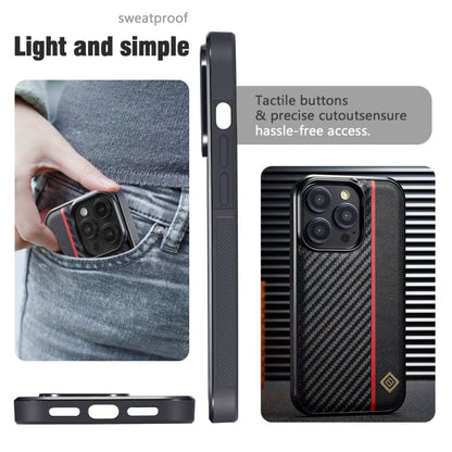 For iPhone 16 Pro LC.IMEEKE 3 in 1 Carbon Fiber Texture Shockproof Phone Case(Black)
