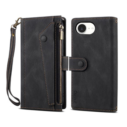 For iPhone 17e / 16e ESEBLE Retro Frosted RFID Flip Leather Phone Case(Black)