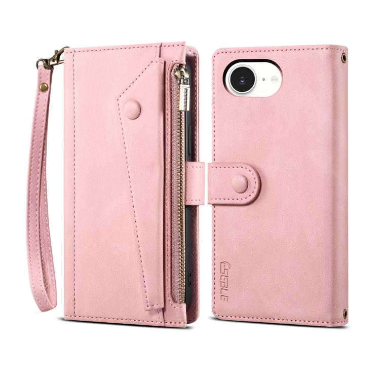 For iPhone 17e / 16e ESEBLE Retro Frosted RFID Flip Leather Phone Case(Rose Gold)