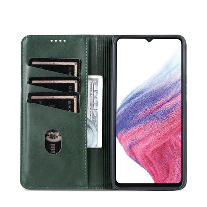 For Samsung Galaxy A05 AZNS Magnetic Calf Texture Flip Leather Phone Case(Dark Green)