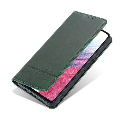 For Samsung Galaxy A05 AZNS Magnetic Calf Texture Flip Leather Phone Case(Dark Green)