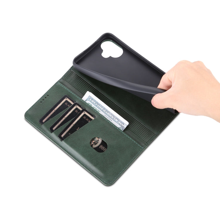For Samsung Galaxy A05 AZNS Magnetic Calf Texture Flip Leather Phone Case(Dark Green)