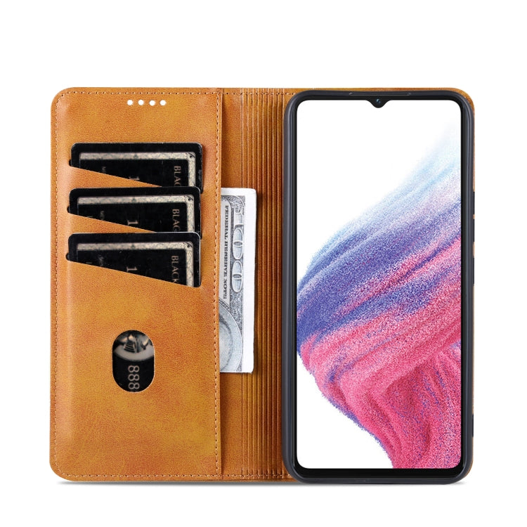 For Samsung Galaxy A05 AZNS Magnetic Calf Texture Flip Leather Phone Case(Light Brown)