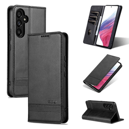 Pour Samsung Galaxy A55 5G AZNS Étui de téléphone en cuir à rabat texturé veau magnétique (Noir)