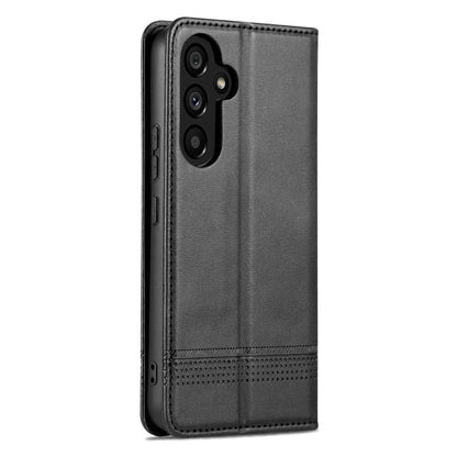 Pour Samsung Galaxy A55 5G AZNS Étui de téléphone en cuir à rabat texturé veau magnétique (Noir)