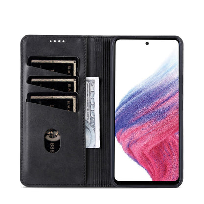 Pour Samsung Galaxy A55 5G AZNS Étui de téléphone en cuir à rabat texturé veau magnétique (Noir)