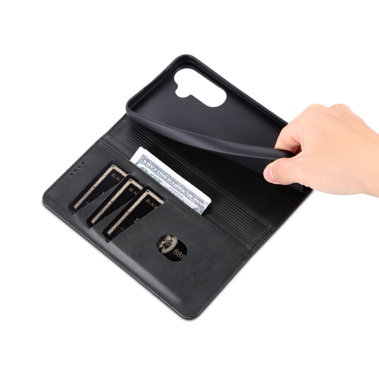 Pour Samsung Galaxy A55 5G AZNS Étui de téléphone en cuir à rabat texturé veau magnétique (Noir)
