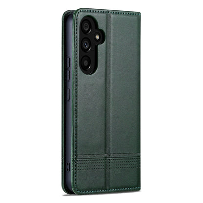 For Samsung Galaxy A55 5G AZNS Magnetic Calf Texture Flip Leather Phone Case(Dark Green)