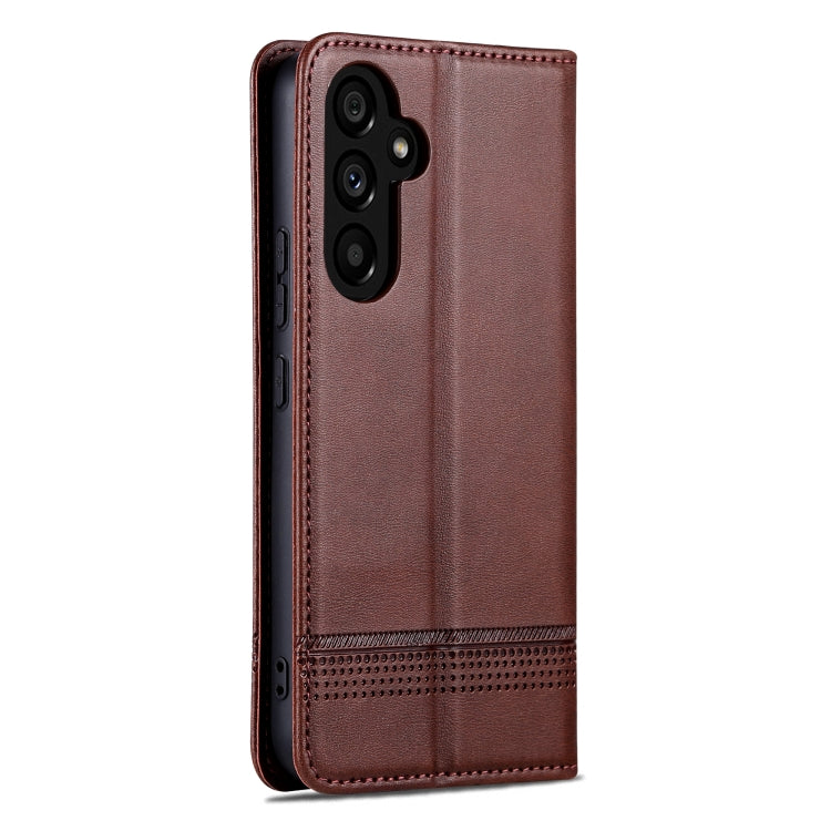 For Samsung Galaxy A55 5G AZNS Magnetic Calf Texture Flip Leather Phone Case(Dark Brown)