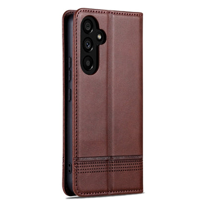 For Samsung Galaxy A55 5G AZNS Magnetic Calf Texture Flip Leather Phone Case(Dark Brown)
