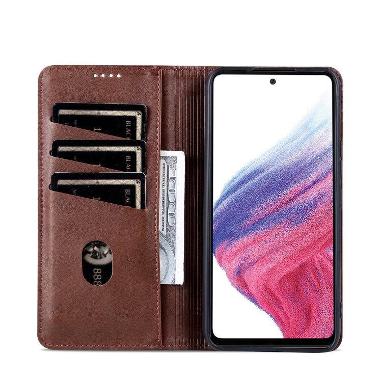 For Samsung Galaxy A55 5G AZNS Magnetic Calf Texture Flip Leather Phone Case(Dark Brown)