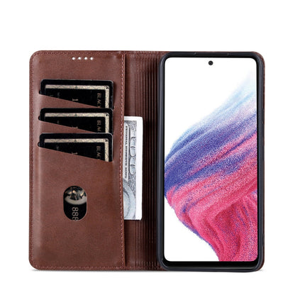 For Samsung Galaxy A55 5G AZNS Magnetic Calf Texture Flip Leather Phone Case(Dark Brown)