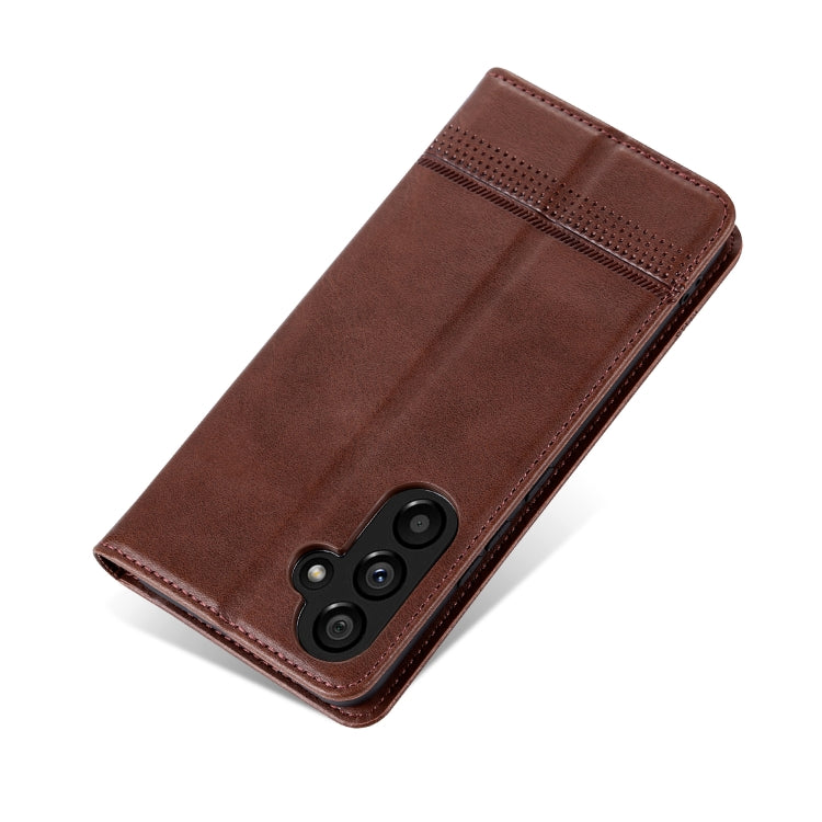 For Samsung Galaxy A55 5G AZNS Magnetic Calf Texture Flip Leather Phone Case(Dark Brown)