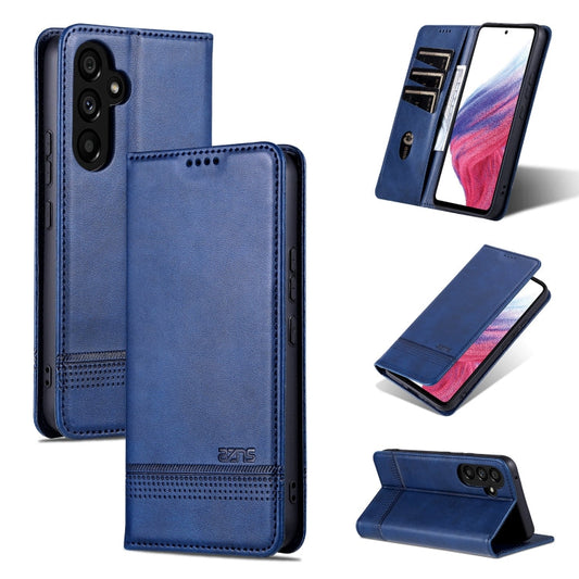 For Samsung Galaxy A35 5G AZNS Magnetic Calf Texture Flip Leather Phone Case(Dark Blue)