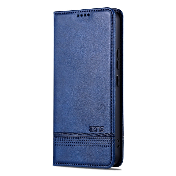 Pour Samsung Galaxy A35 5G AZNS Étui de téléphone en cuir à rabat à texture de veau magnétique (Bleu foncé)